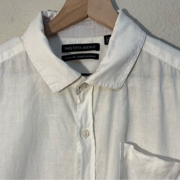 Saks Fifth Avenue White Linen Classic Fit Short Sleeve Men XL Button Down Shirt. - Picture 3 of 11